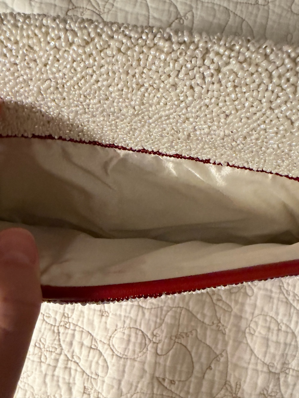 STAUD Cream Beaded Shoulder Bag with Red Trim - Picture 6 of 8